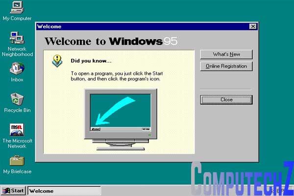 màn hình làm việc của windows 95