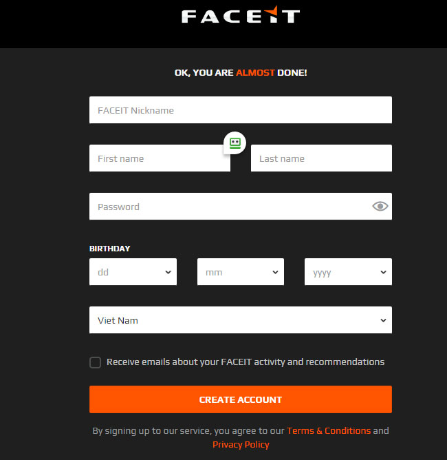 hướng dẫn đăng ký tài khoản FaceIT