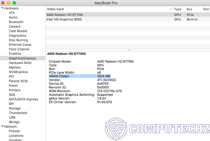 kiểm tra card màn hình bao nhiêu gb trên MacOS